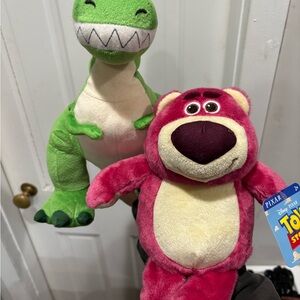 Plush Set - Green Dinosaur and Pink Bear